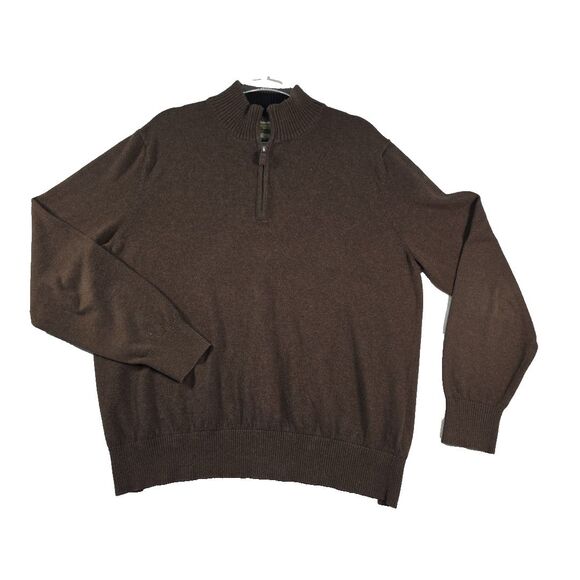 EDDIE BAUER 1/4 Zip Cotton Cashmere Blend Sweater Men's Large Pullover Brown - Picture 1 of 8